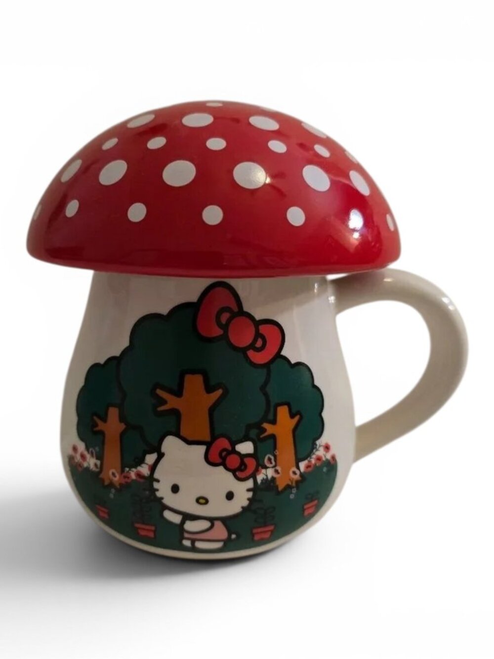 Hello Kitty Mushroom Mug With Lid Sanrio Kawaii Cottagecore Ceramic Cup